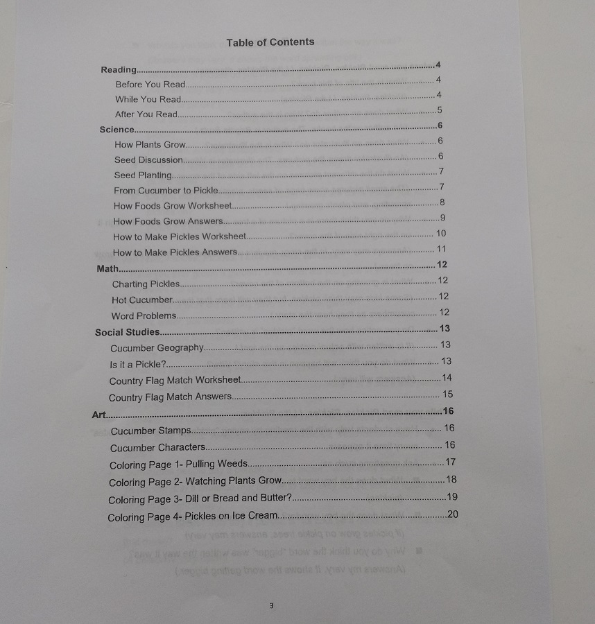 Pickles, Pickles, I Like Pickles Teacher's Guide